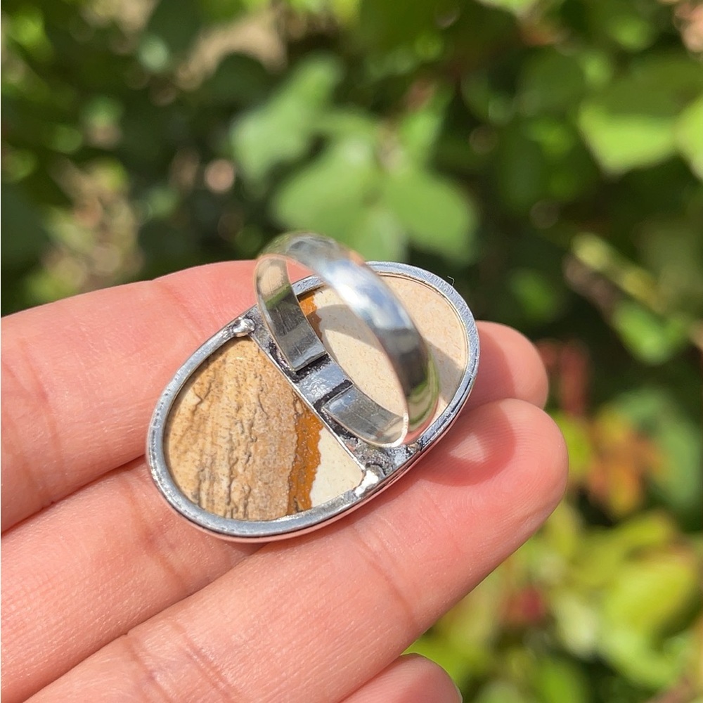 Size‎ 8.5 925 silver plated picture jasper ring - Picture 3 of 7